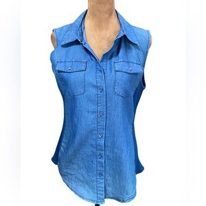 Cavalini Blue Sleeveless Button-Down Dark Denim‎ Shirt
